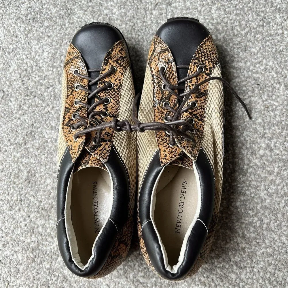 Newport News Mens Dress Shoes Sz‎ 11 Snake Pattern Brown Tan Patent Leather